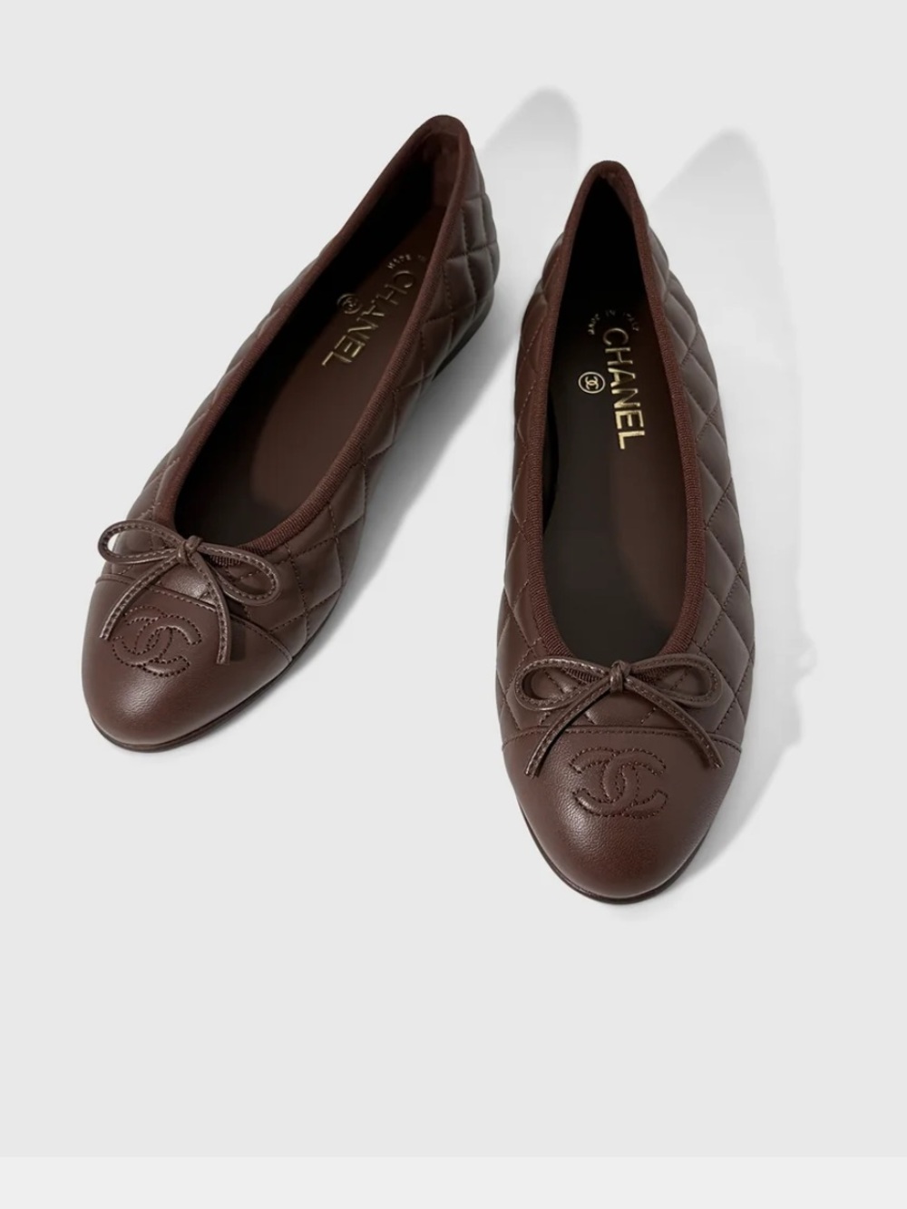 CHANEL Brown Quilted Leather Ballet Flats 8.5